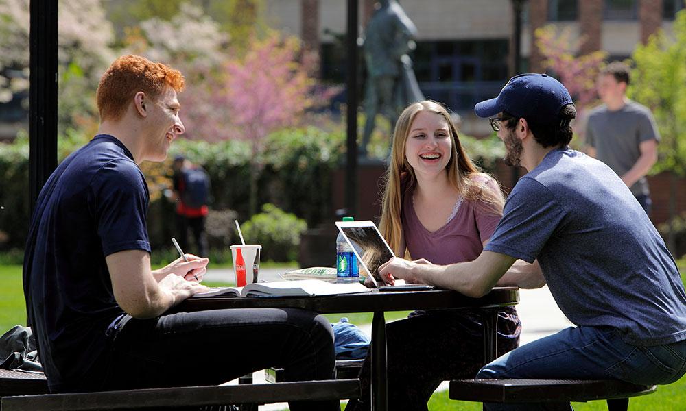 Wilkes students eating outside on campus
